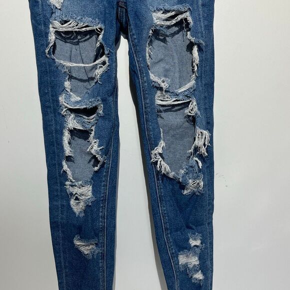 American Eagle Outfitters Women's Blue Stretch Skinny Distressed Jeans Size 0 - Picture 3 of 11